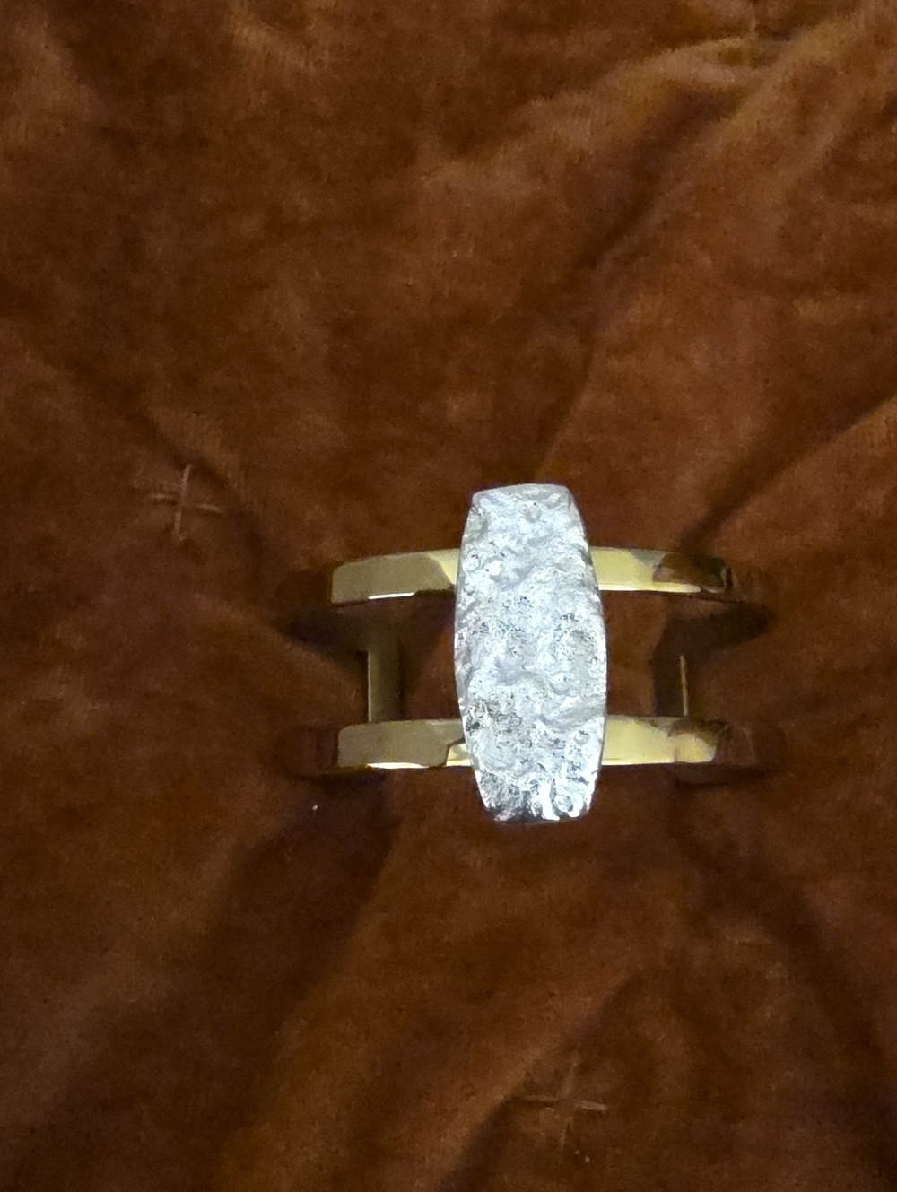 Rustic Cuff Textured Silver and Gold Two-Tone Cuff Bracelet